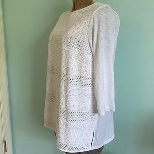 J Jill White Tunic White Eyelet Embroidery LG NWOT